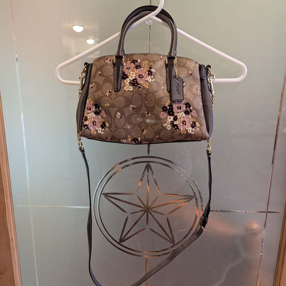 Coach Floral Print Handbag - Brown and Black